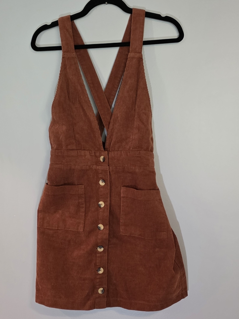Indigo Rein BrownCorduroy Button-Front Pinafore Mini